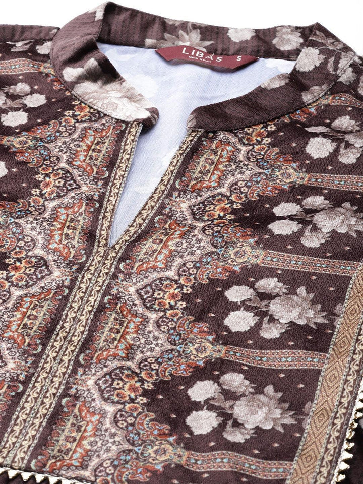 Purple Printed Velvet Suit Set