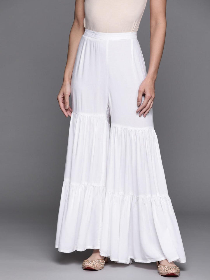 White Solid Rayon Sharara Pants