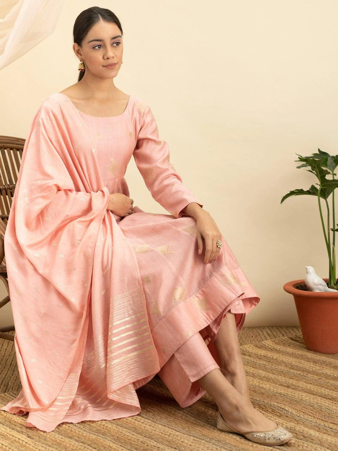 Pink Self Design Silk Suit Set - ShopLibas