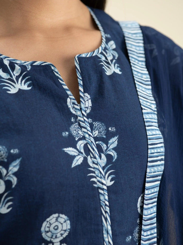 Indigo Printed Cotton Suit Set
