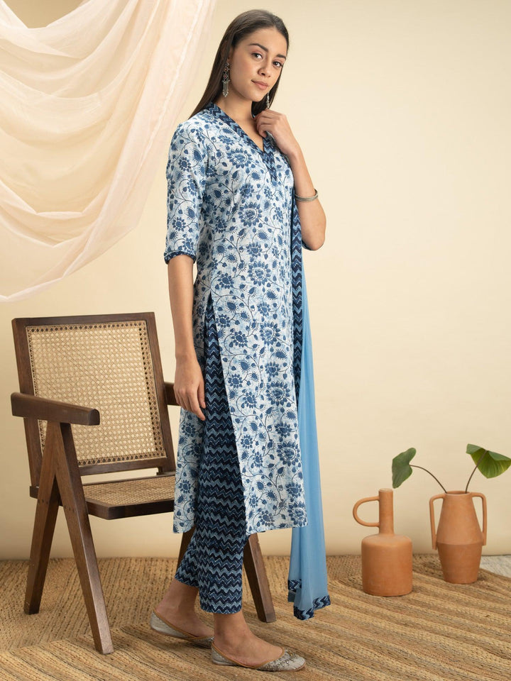 Indigo Printed Cotton Suit Set