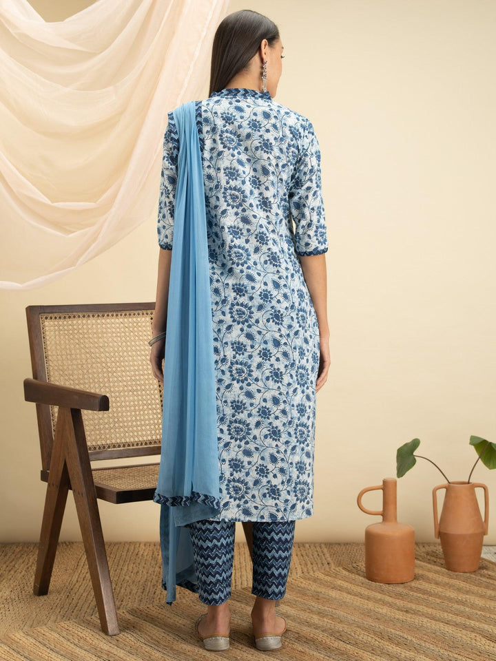 Indigo Printed Cotton Suit Set