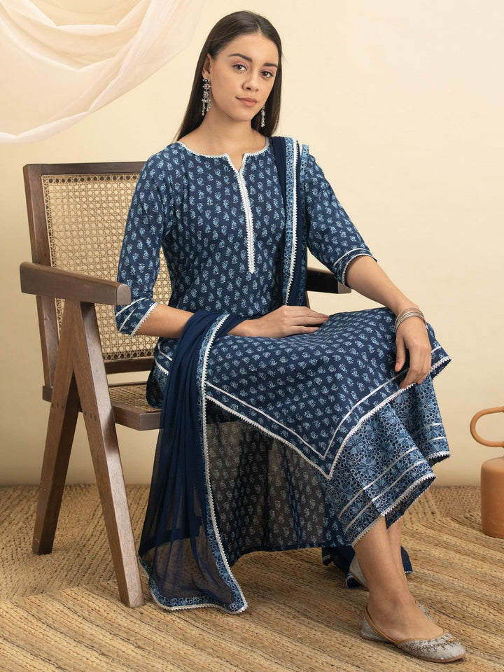 Indigo Printed Cotton Suit Set