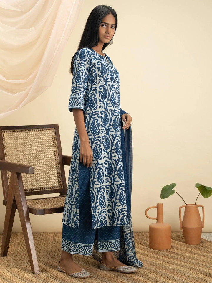 Indigo Printed Cotton Suit Set