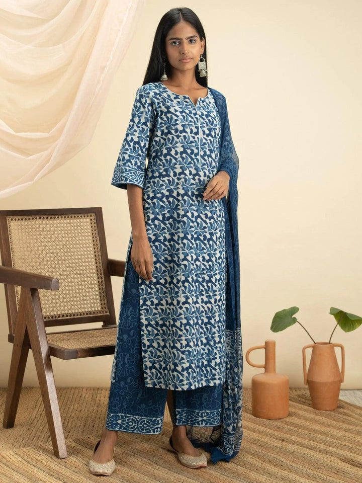 Indigo Printed Cotton Suit Set