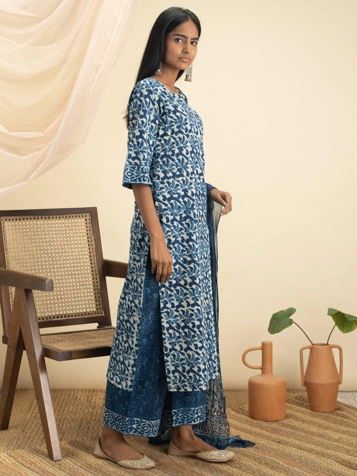 Indigo Printed Cotton Suit Set