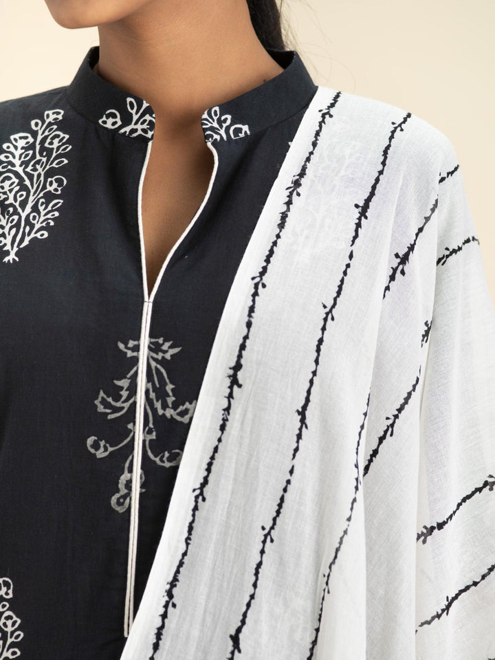 Black Printed Cotton Suit Set