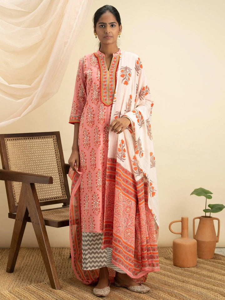 Pink Printed Cotton Suit Set
