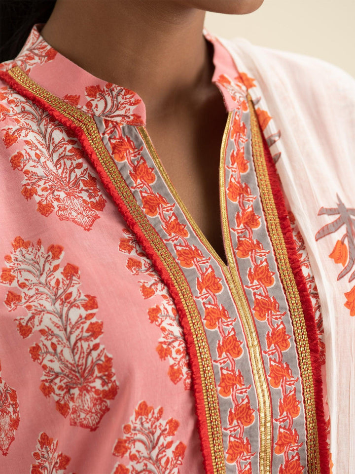 Pink Printed Cotton Suit Set