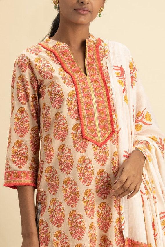 Multicoloured Printed Cotton Suit Set