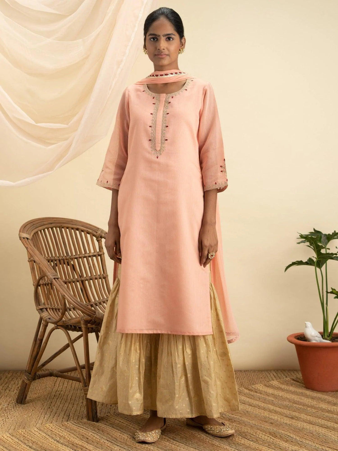 Pink Embroidered Silk Suit Set - ShopLibas