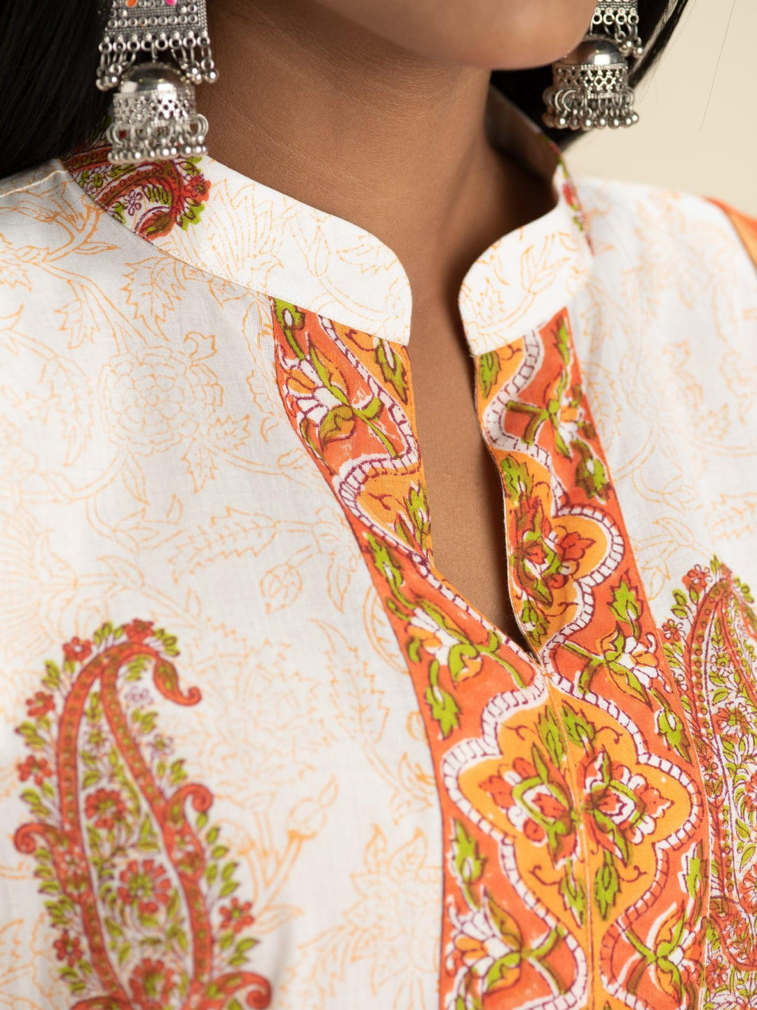 Orange Printed Cotton Suit Set - ShopLibas