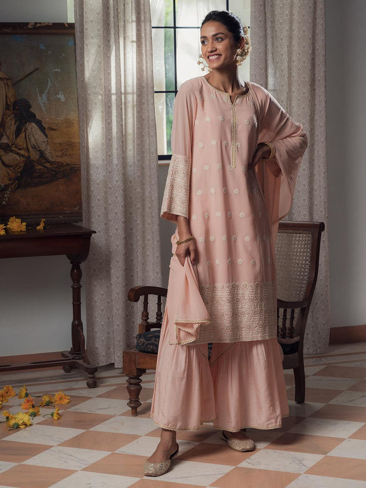 Pink Embroidered Georgette Suit Set