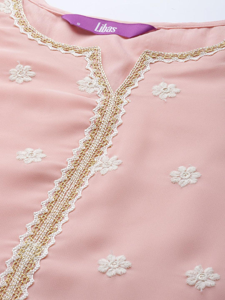 Pink Embroidered Georgette Suit Set