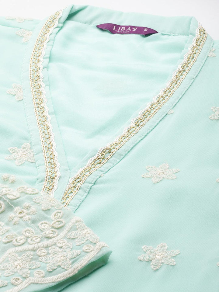 Blue Embroidered Georgette Suit Set