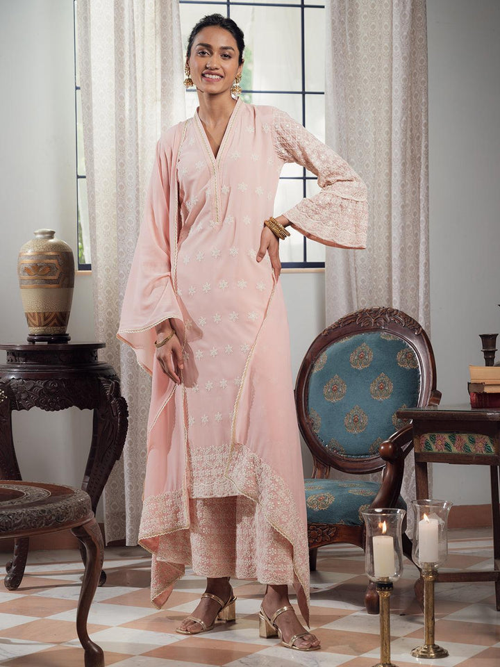 Pink Embroidered Georgette Suit Set