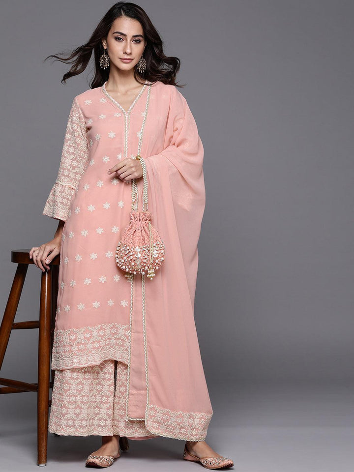 Pink Embroidered Georgette Suit Set