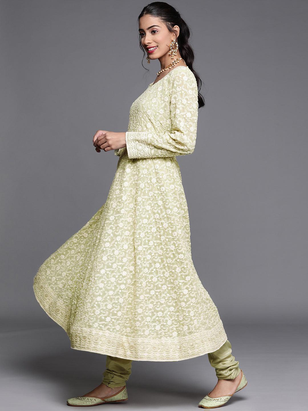 Green Embroidered Georgette Suit Set - ShopLibas
