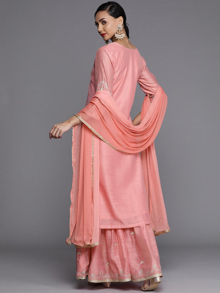 Pink Embroidered Chanderi Silk Suit Set