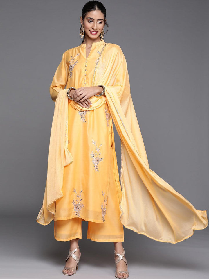 Yellow Embroidered Chanderi Silk Suit Set