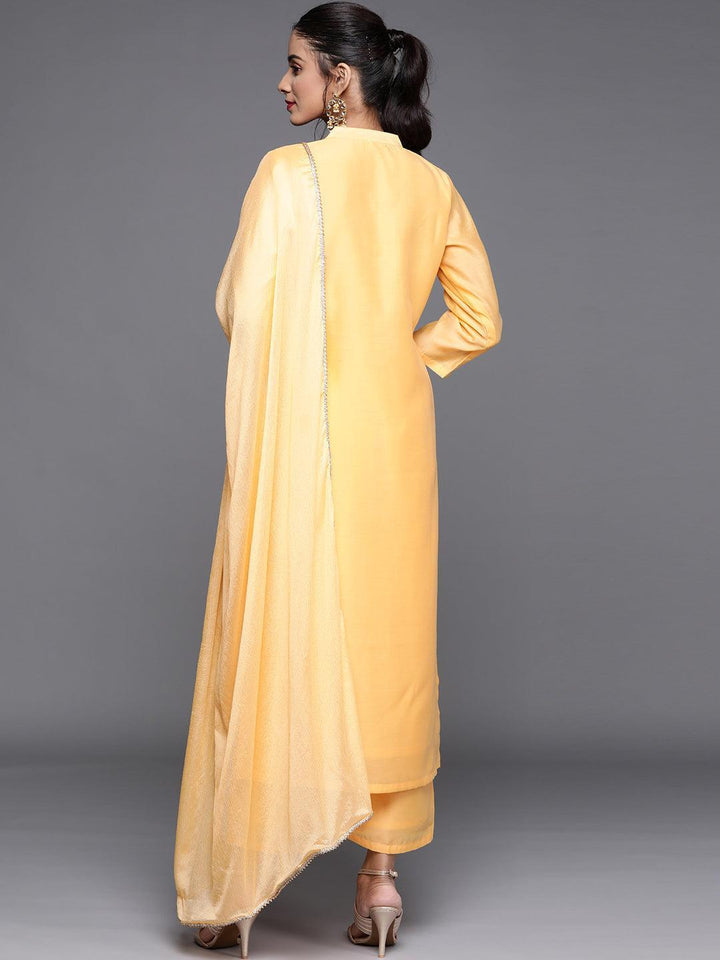 Yellow Embroidered Chanderi Silk Suit Set
