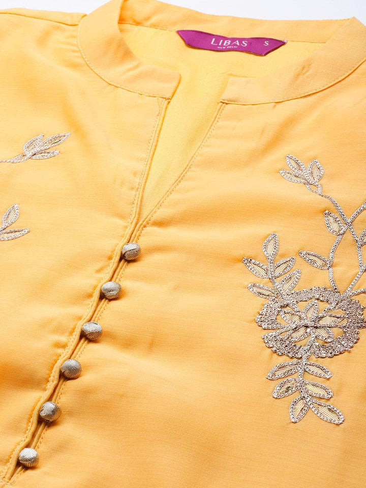 Yellow Embroidered Chanderi Silk Suit Set