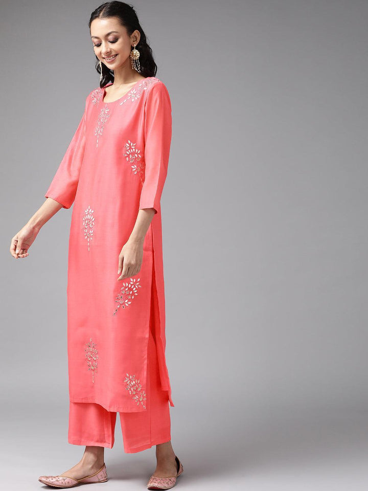 Pink Embroidered Chanderi Silk Suit Set