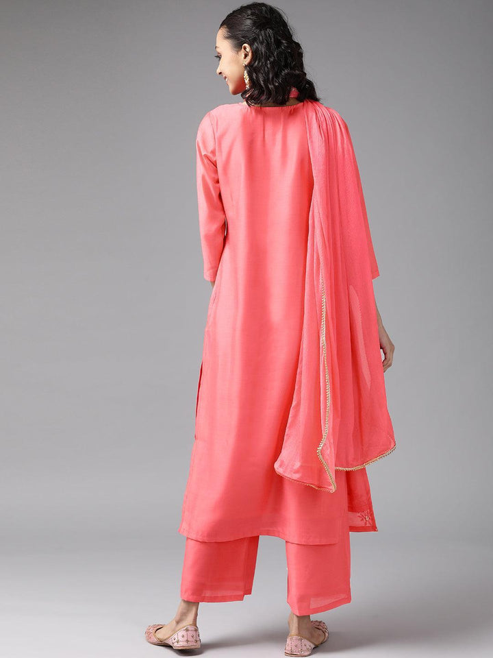 Pink Embroidered Chanderi Silk Suit Set