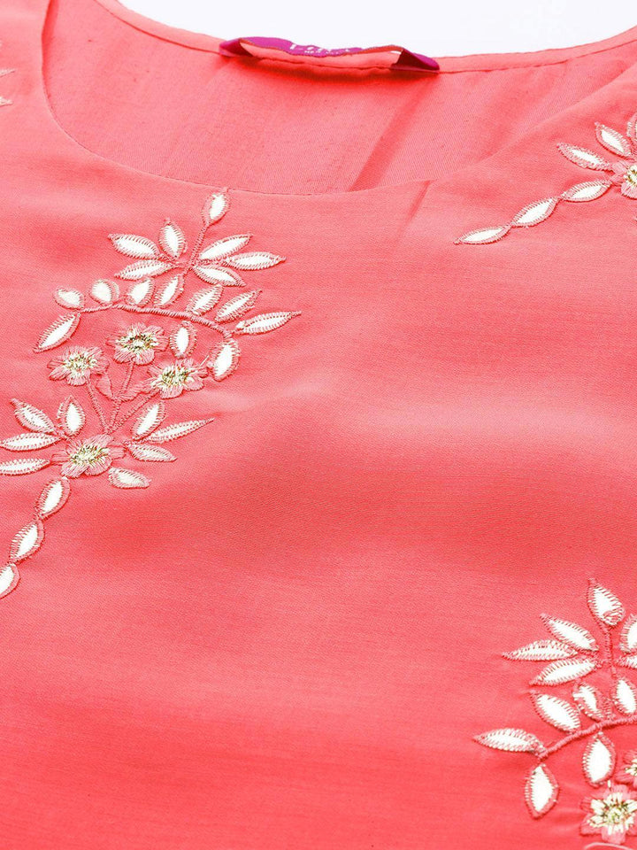 Pink Embroidered Chanderi Silk Suit Set