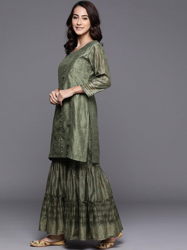 Green Printed Chanderi Silk Suit Set
