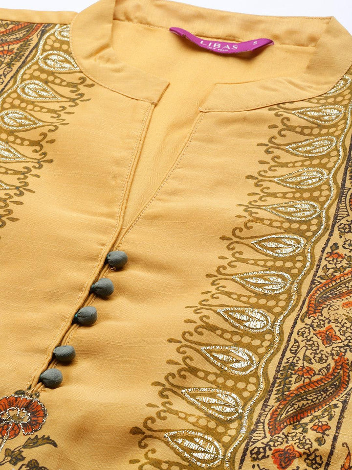 Yellow Printed Chanderi Silk Suit Set
