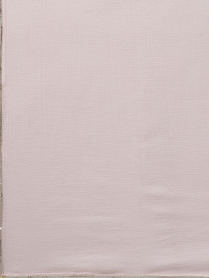 Pink Printed Cotton Anarkali Kurta With Palazzos & Dupatta