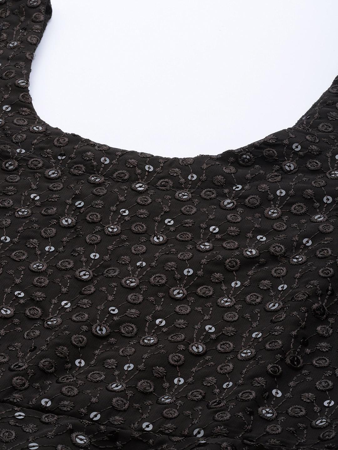 Black Embroidered Poly Georgette Suit Set - ShopLibas
