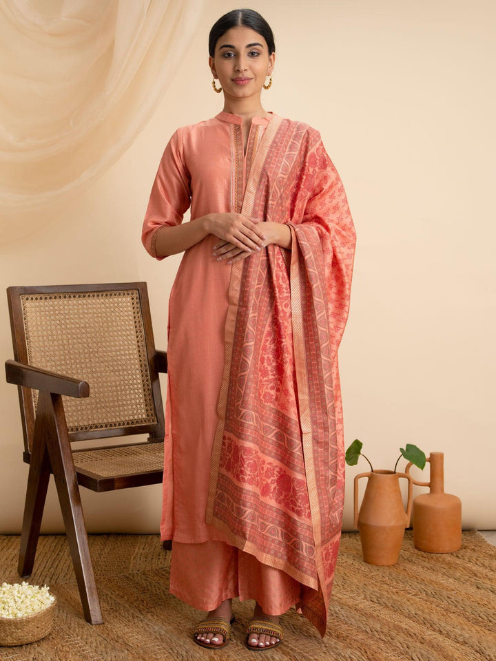 Pink Solid Silk Suit Set