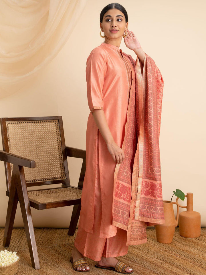 Pink Solid Silk Suit Set