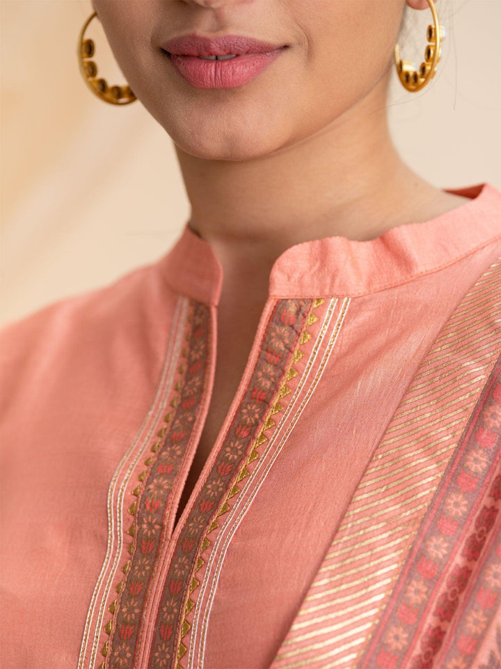 Pink Solid Silk Suit Set