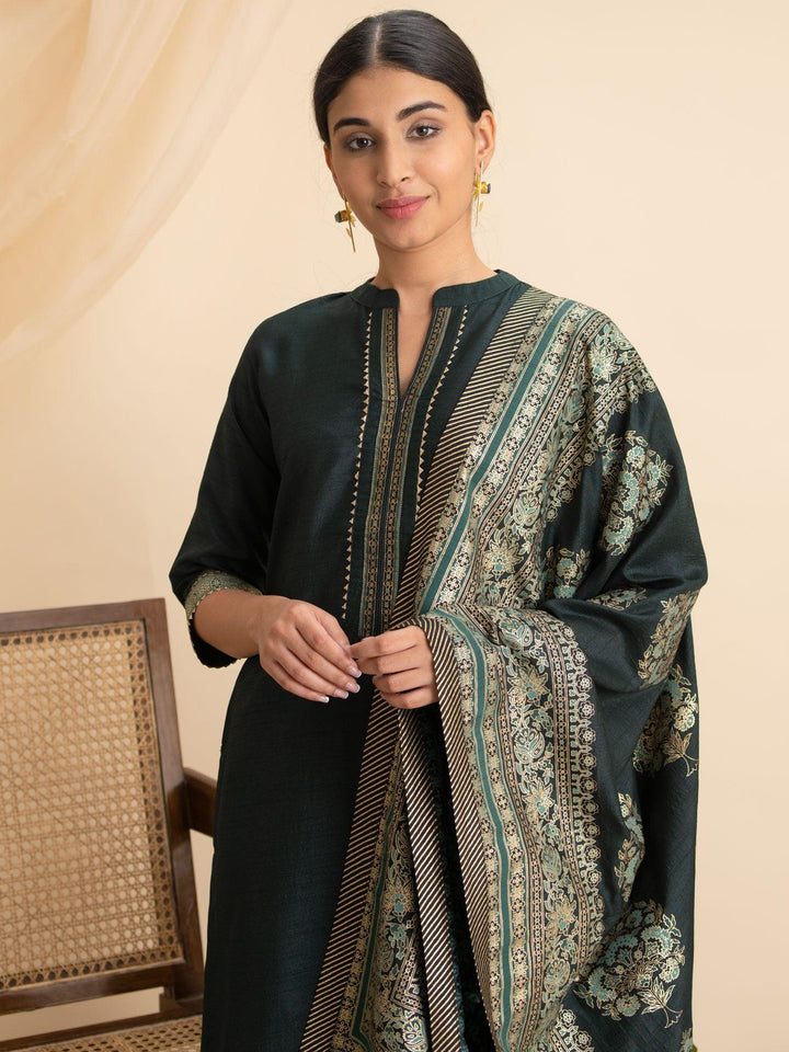 Green Solid Silk Suit Set