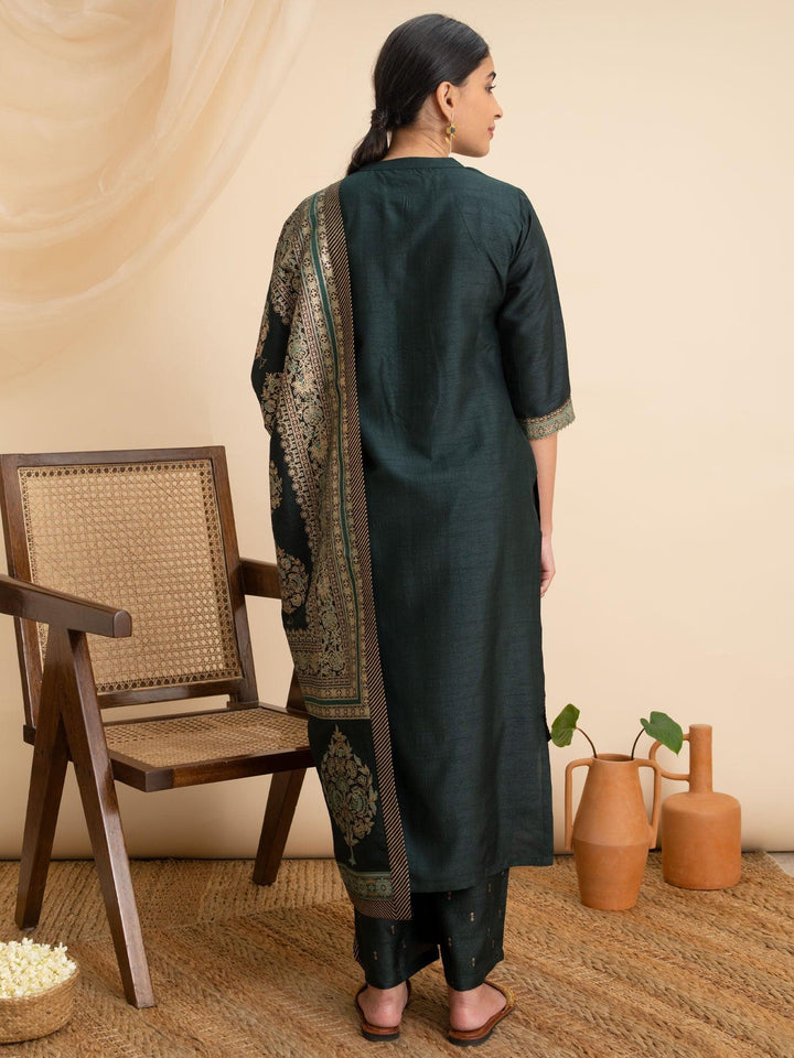 Green Solid Silk Suit Set