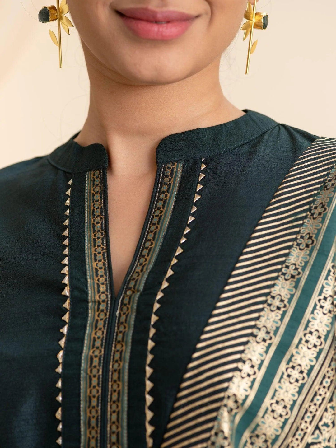 Green Solid Silk Suit Set - ShopLibas