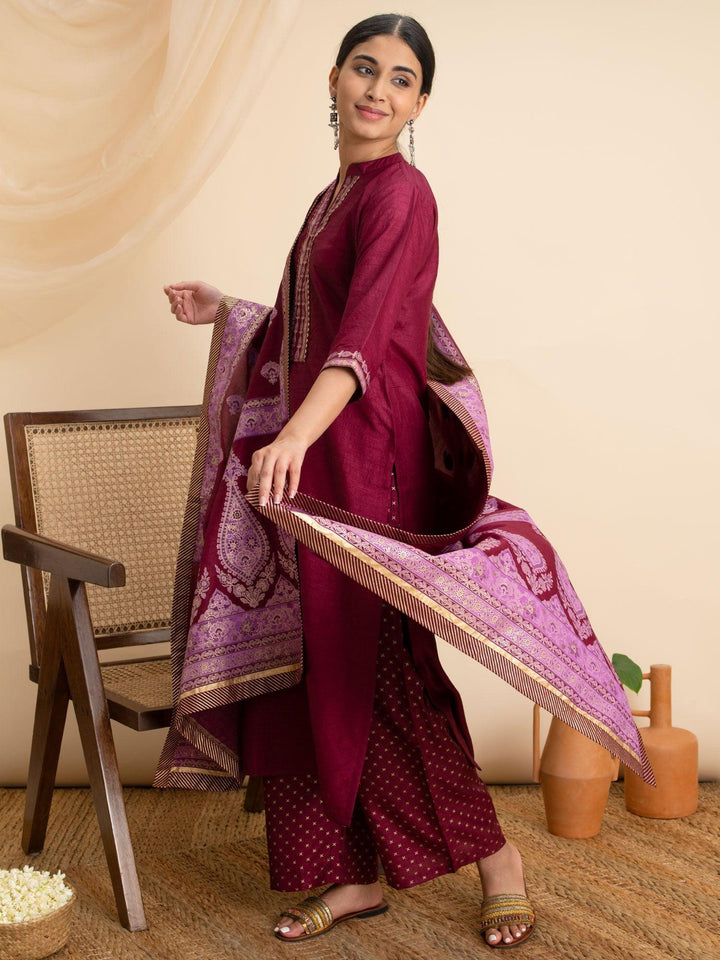 Purple Solid Silk Suit Set