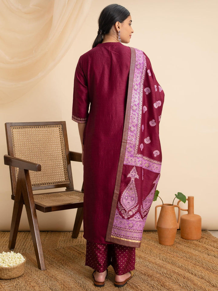 Purple Solid Silk Suit Set
