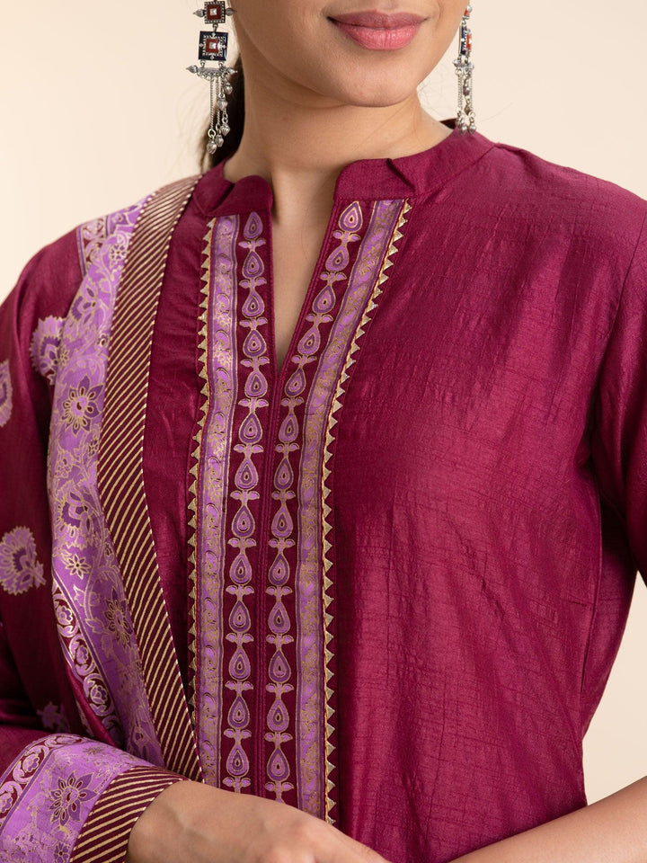 Purple Solid Silk Suit Set