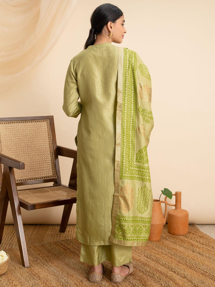 Green Solid Silk Suit Set