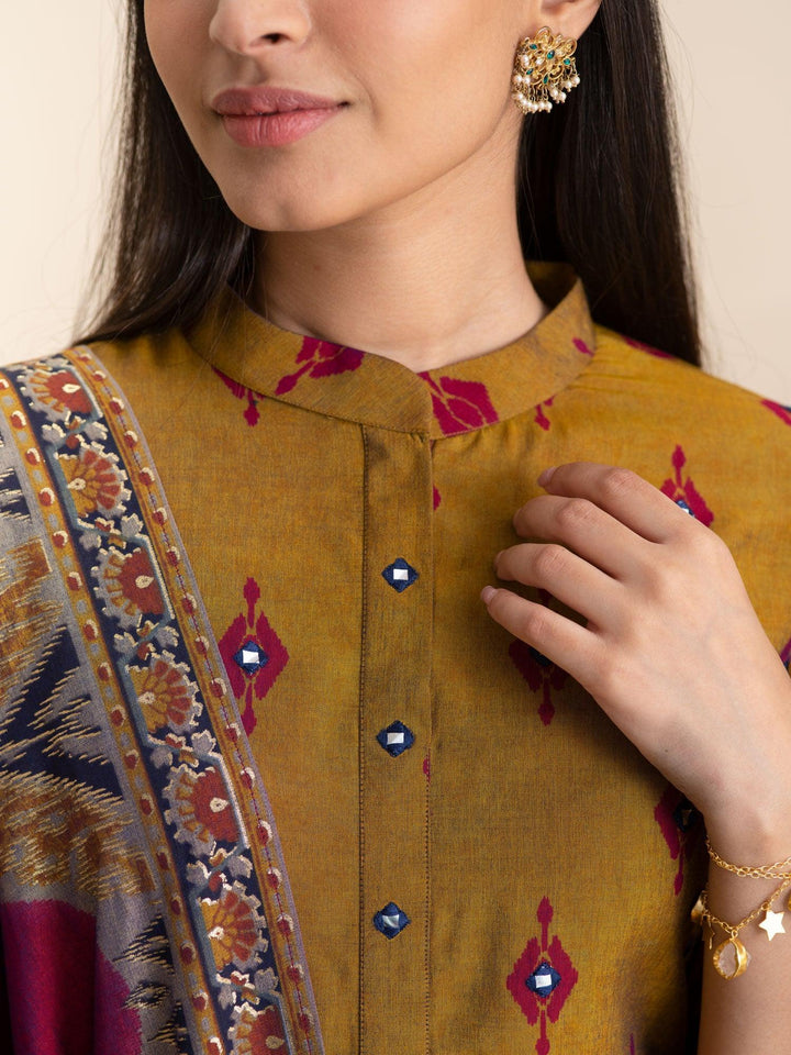 Mustard Printed Rayon Suit Set