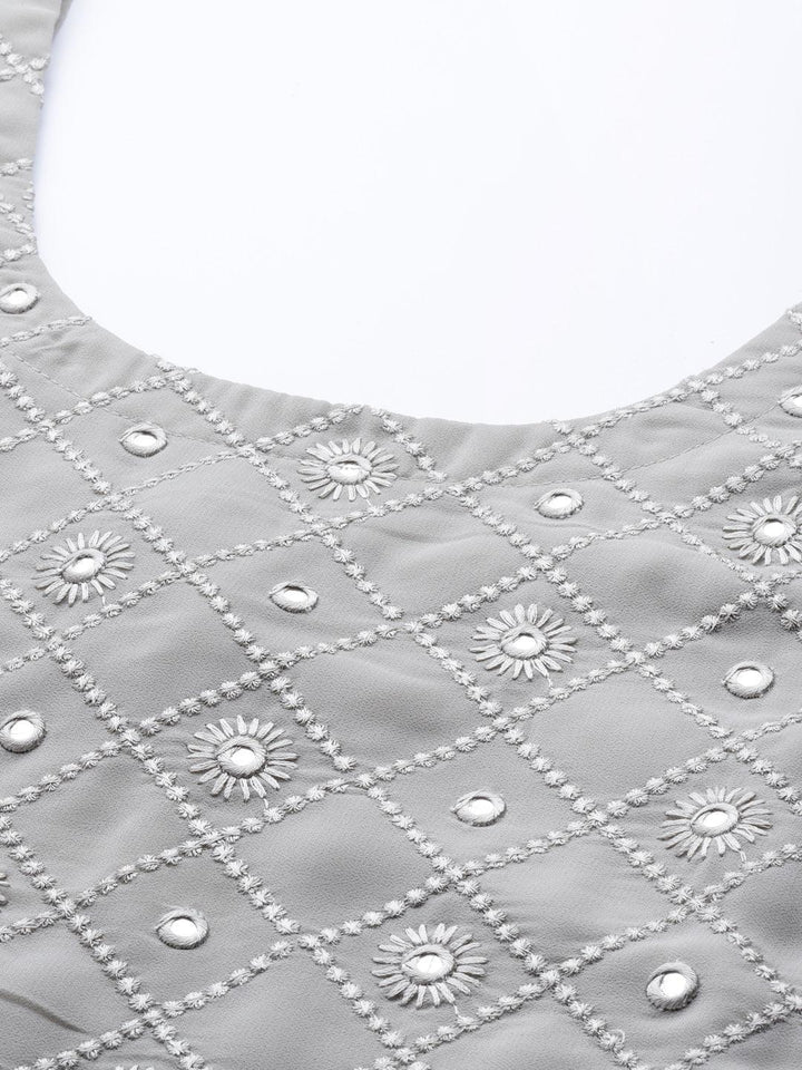 Grey Embroidered Georgette Suit Set