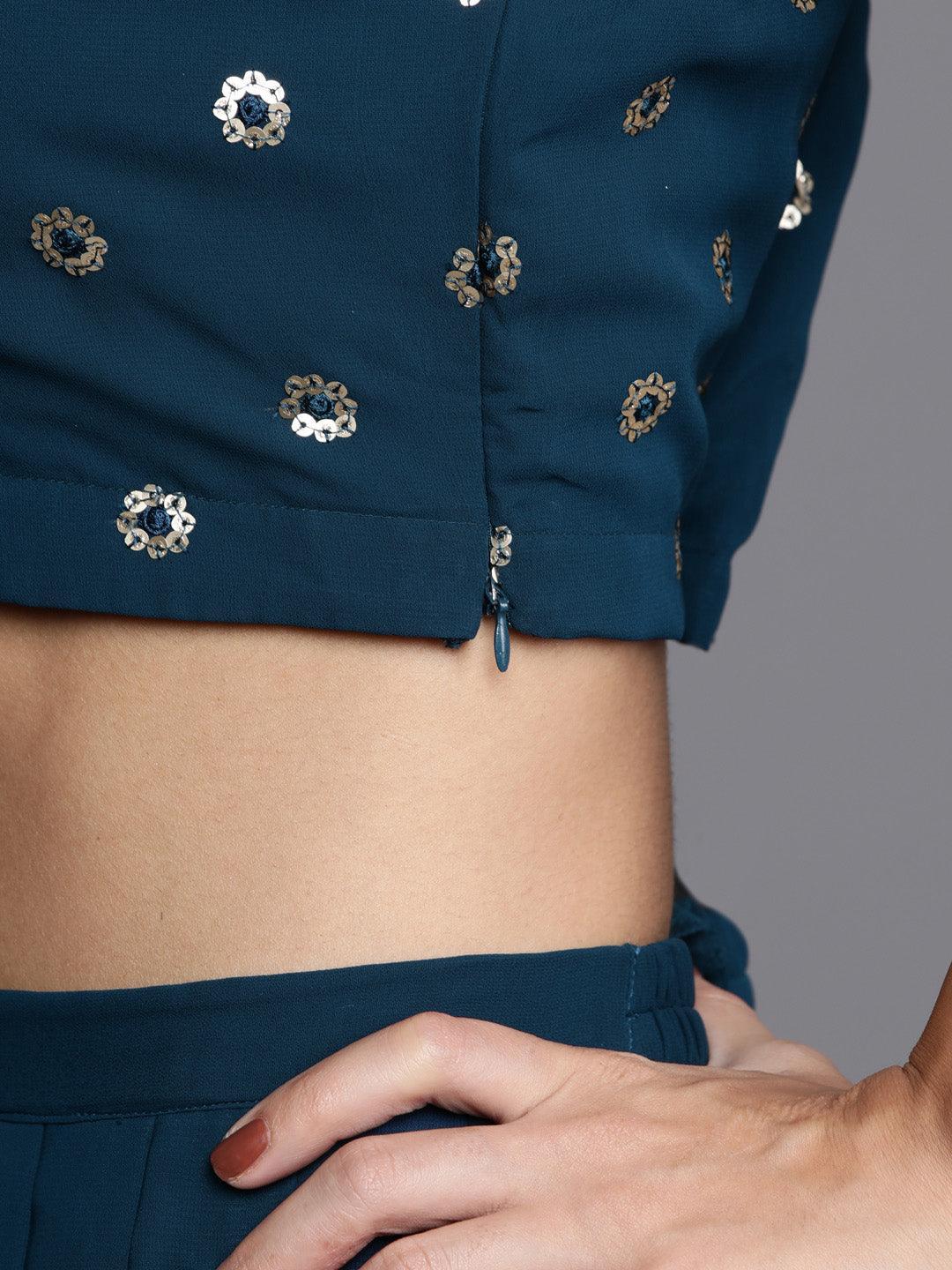 Blue Embroidered Georgette Clothing Set - ShopLibas