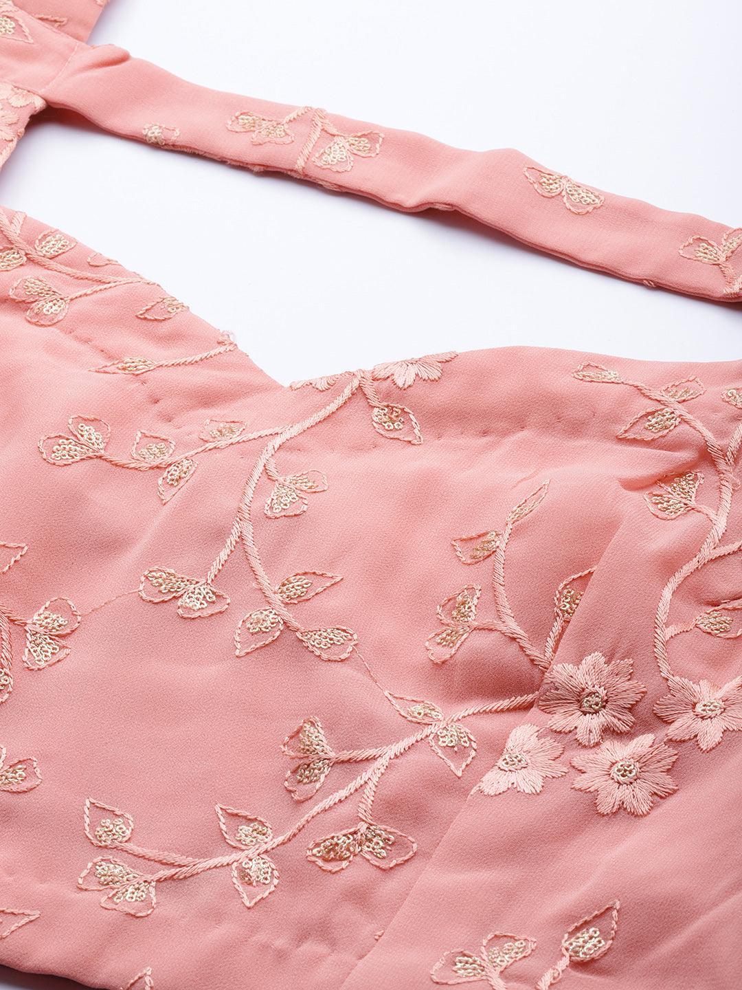 Pink Solid Georgette Lehenga Set - ShopLibas