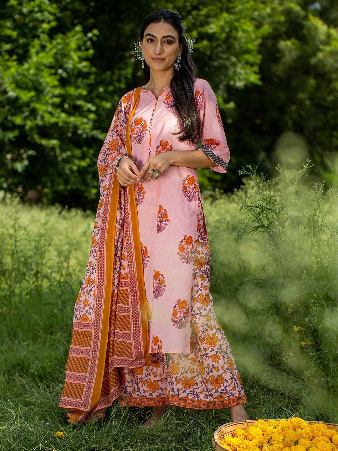 Pink Printed Cotton Suit Set - ShopLibas