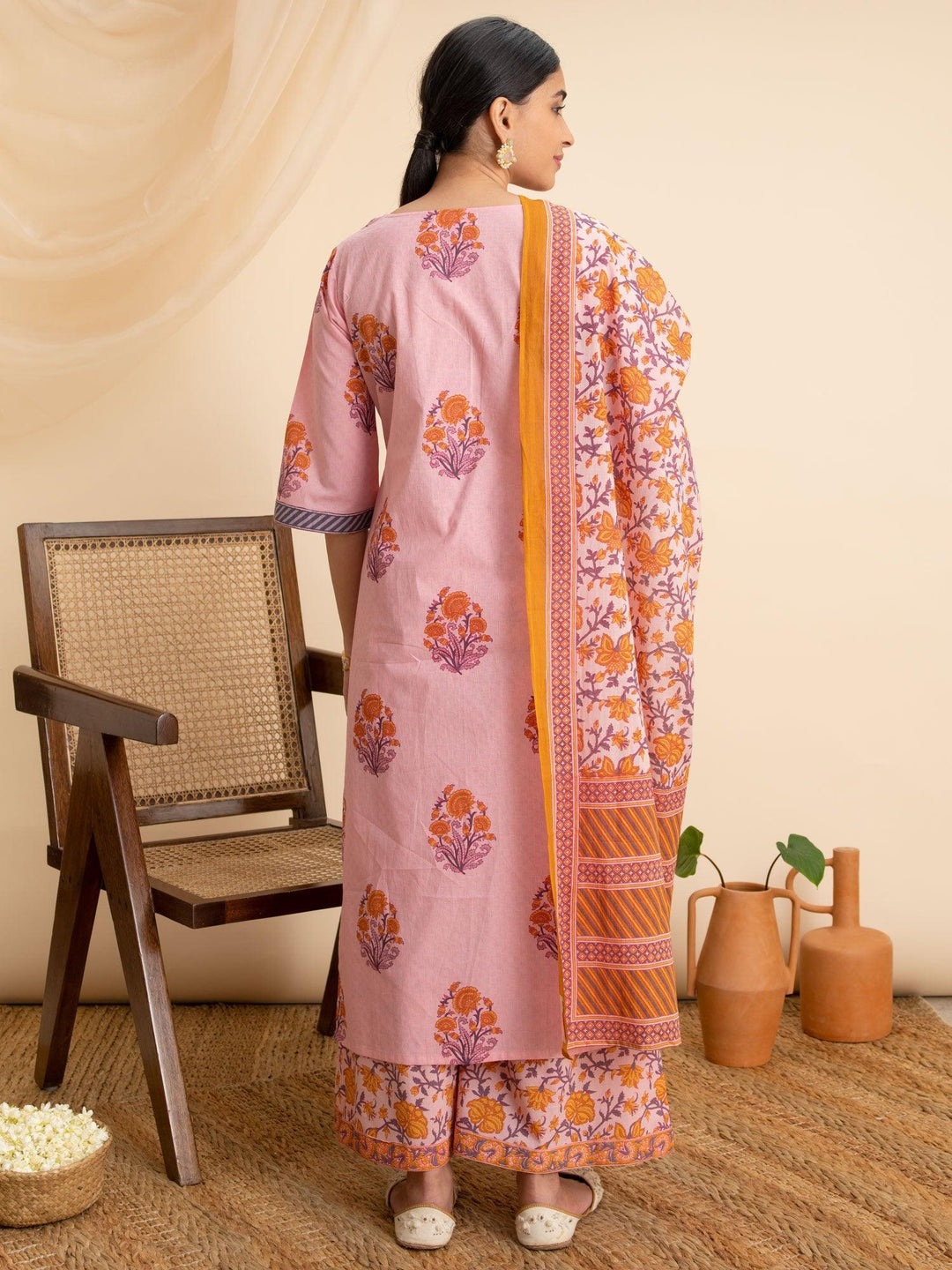 Pink Printed Cotton Suit Set - ShopLibas