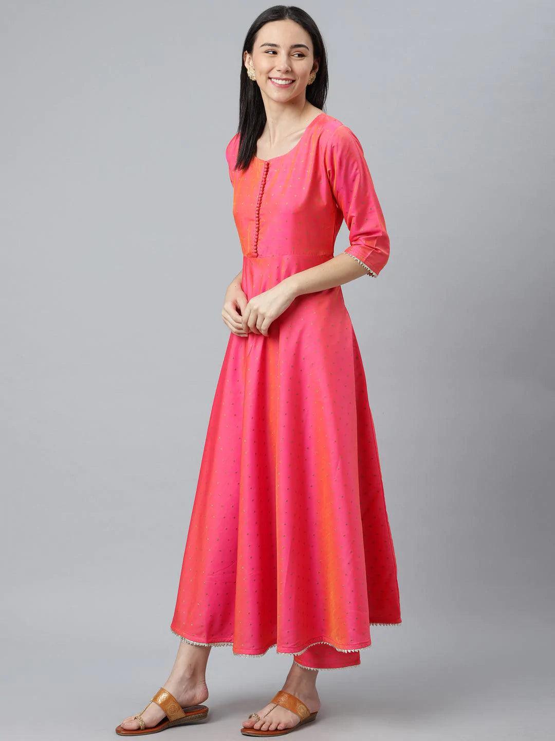 Pink Self Design Chanderi Silk Suit Set - ShopLibas